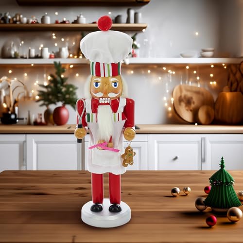 10-Inch Wooden Chef Nutcracker Christmas Figurine with Gingerbread Cookie