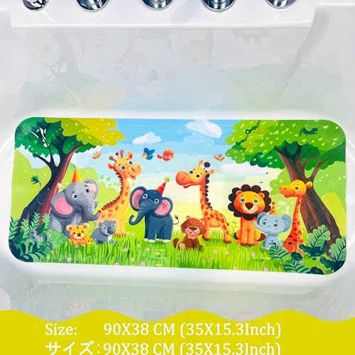 Non-Slip Cartoon Bath Mat for Kids - 35 x 15.3 Inch Suction Shower Mat