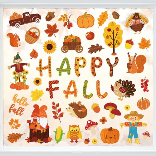 9 Sheets Fall Window Clings - Reusable Autumn Decor Stickers