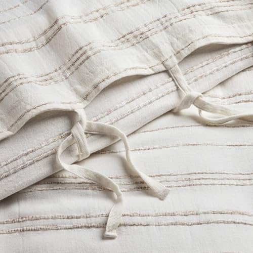 Calm White Beige Stripe King Duvet Cover - Cotton-Linen Blend