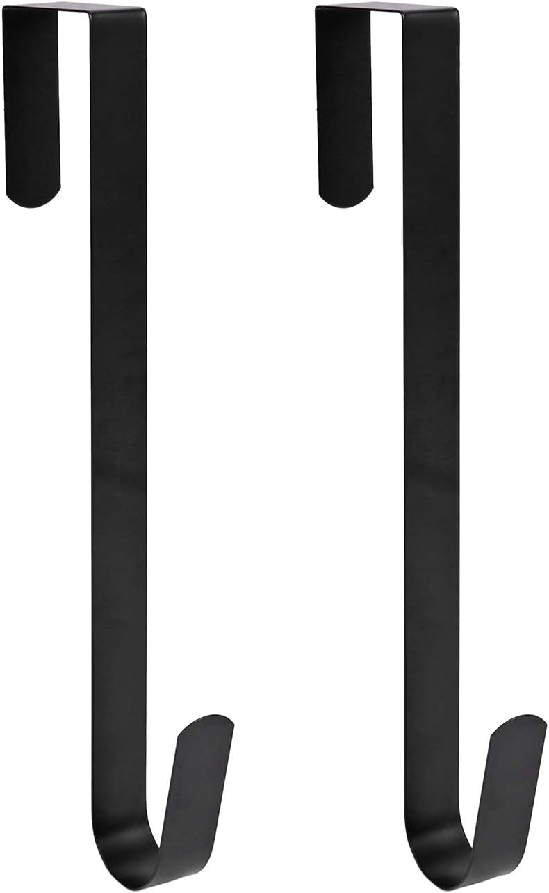 Sattiyrch 12" Wreath Hanger - Durable Steel Over The Door Hook for Front Door (Black, 2 Pack)