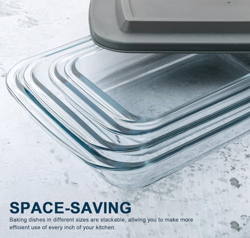 8-Piece Deep Glass Baking Dish Set with Lids - Rectangular Casserole Pans
