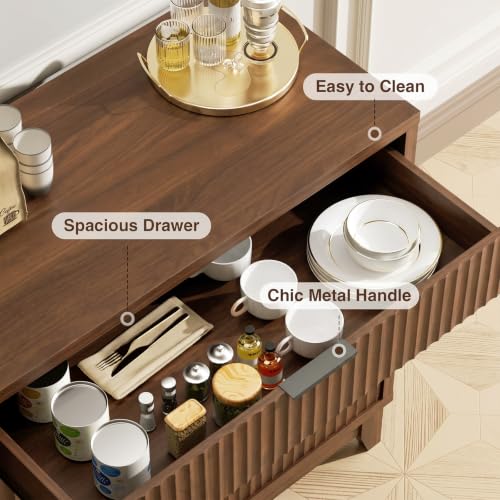 32-Inch Fluted Sideboard Buffet Cabinet with Drawer and Adjustable Shelf