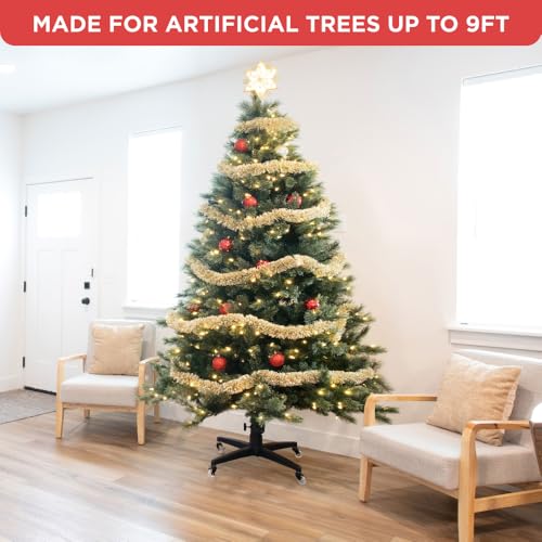 Rolling Heavy-Duty Christmas Tree Stand with Lockable Wheels for 9ft Trees