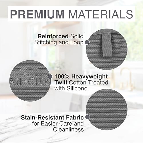 Heat Resistant Silicone Pot Holder Set - 10" x 6" Cotton Kitchen Hot Pads