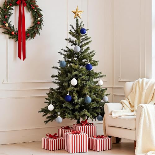 EverMerry 15 PCS Velvet Christmas Ornaments Set - Blue & White, 3.14'' Holiday Decorations for Tree, Wreath, Garland