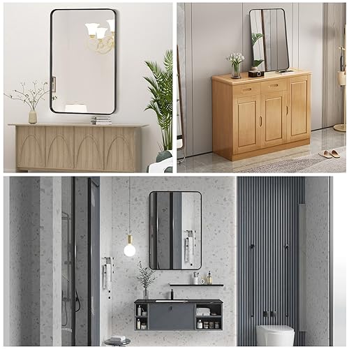 24" x 36" Black Metal Framed Wall Mirror, Rectangular Bathroom Vanity Mirror