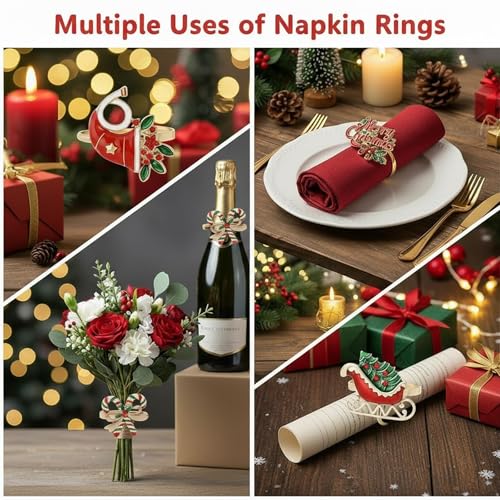 Joiverie Christmas Ring Gold / 12pcs – Festive Napkin Rings Set for Holiday Decor