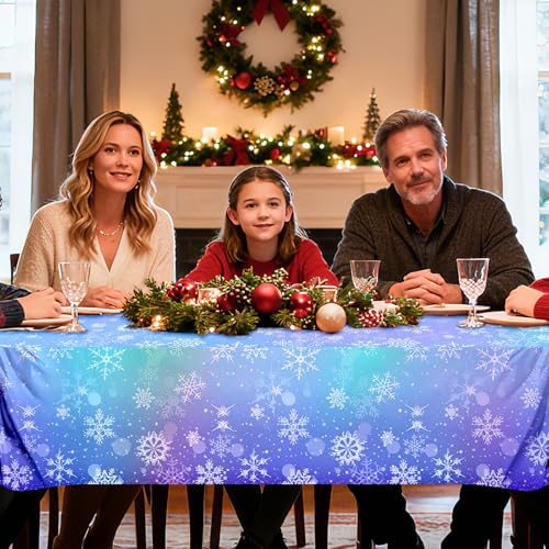 NOVWANG Snowflake Winter Tablecloths 4 pcs Iridescent Holiday Decor, 54x108 inches