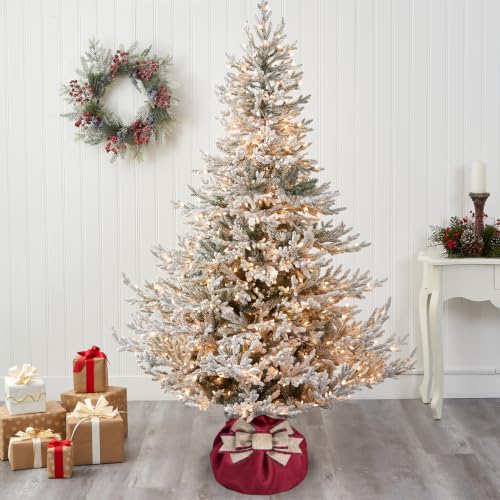 Fantang 51x51in Red Burlap Christmas Tree Skirt with Bow - Dark Red