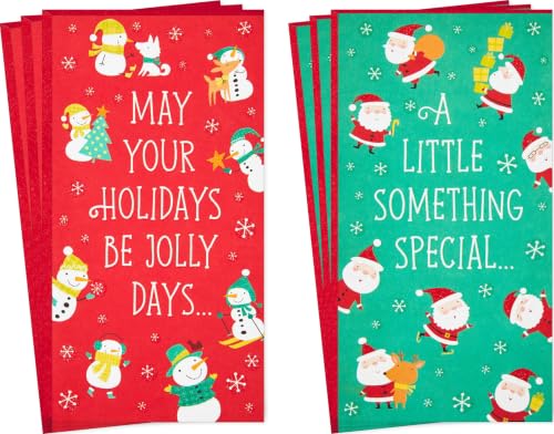 Hallmark Christmas Money Holder Cards 6-Pack with Snowmen & Santa Glitter Accents
