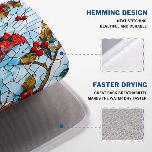 Christmas Bird Dish Drying Mat 24x18 Blue Glass | Roverantic Microfiber