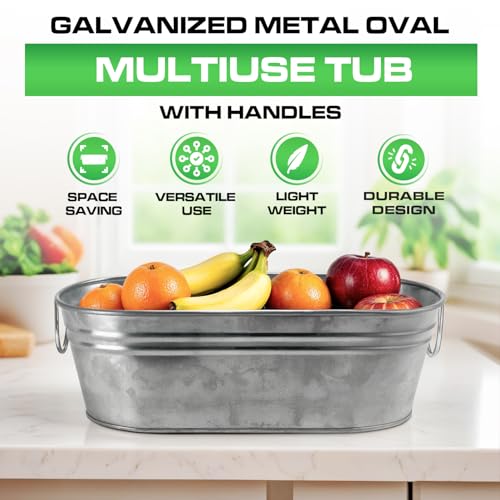 Plexon Small Galvanized Tub with Handles - 12 Inch Oval Planter (Variation 6)