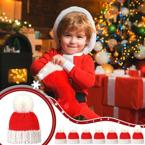 Bencailor 12 Red Christmas Knit Santa Hats with Pom Poms - Holiday Decor