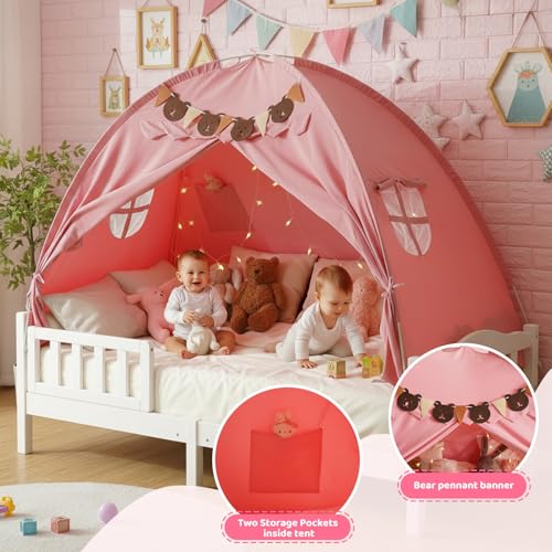 Twin Bed Tent for Kids - Breathable Privacy Play Canopy with Star Lights