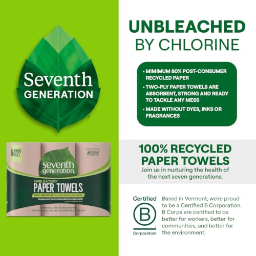 100% Recycled Unbleached Paper Towels, 2-Ply Absorbent Rolls - 24 Count