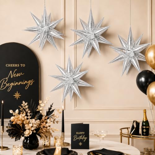 Duwieo Silver Star Balloons Decorations 48pcs Party Balloon Kit for Birthday Wedding Christmas New Year