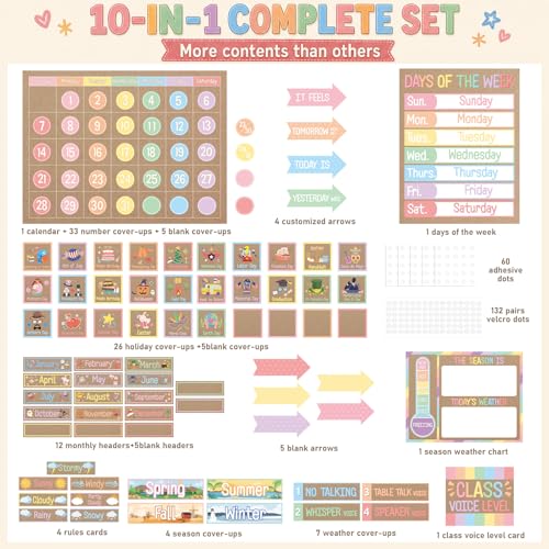 Kraft Paper Classroom Calendar Bulletin Board Set with Seasons Weather & Days of the Week