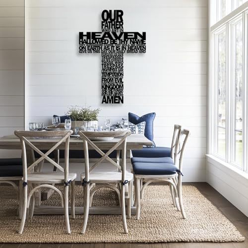 Metal Cross Wall Decor - Rustic Black Christian Prayer Wall Art 14-Inch