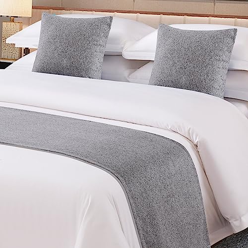 OSVINO Solid Microfiber Bed Runner Scarf & Bedding Protector - Light Gray, King