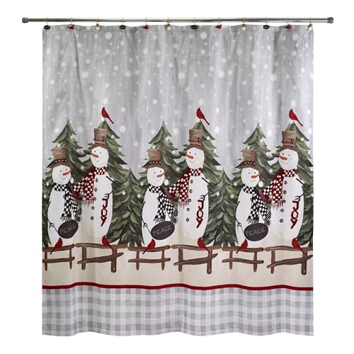Avanti Linens Christmas Fabric Shower Curtain Holiday 72x72 - Snowmen & Buffalo Check