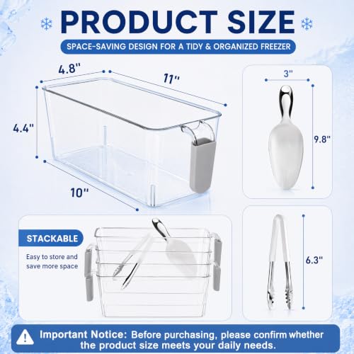 Pumtus 4-Pack Clear Ice Bins with Handles & Scoops - Refrigerator & Kitchen Storage