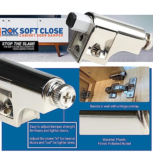 5-Pack Soft Close Cabinet Door Dampers - Polished Nickel Adapters