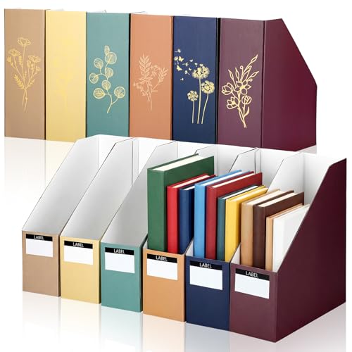 6-Piece Floral Cardboard Magazine Holder Set with Printable Labels
