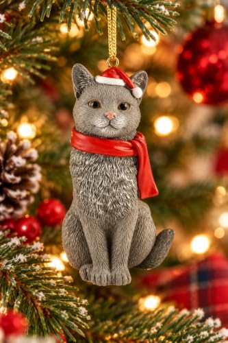 Grey Cat Christmas Ornament - Festive Holiday Decor for Tree & Mantle - JFSM INC.