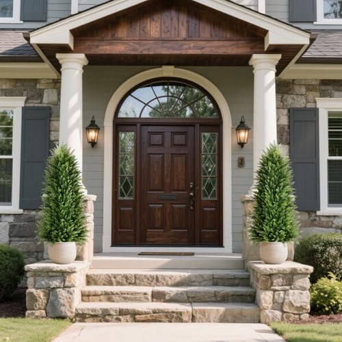 4ft Artificial Cedar Topiary Trees - UV Resistant Potted Faux Shrubs (2 Pack)