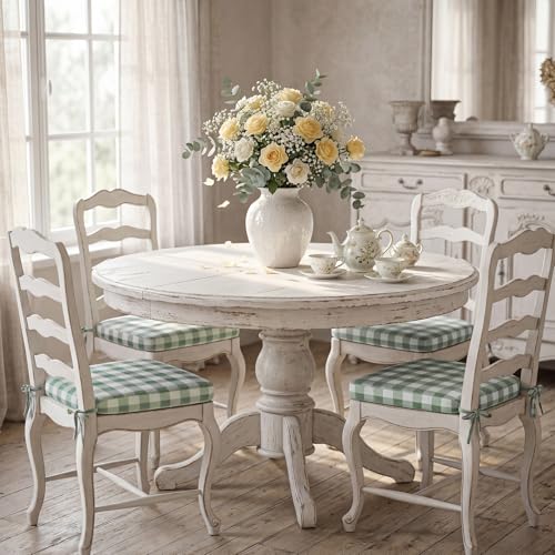 4-Pack Sage Green Checkered Dining Chair Cushions, 17x16-inch Non-Slip Pads