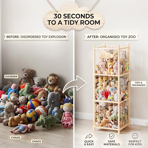 Wooden Stuffed Animal Storage Zoo - 54" Plush Toy Organizer Tower