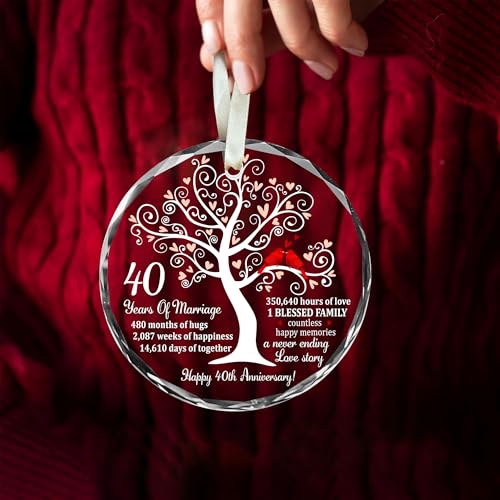 40th Wedding Anniversary Glass Ornament - Ruby Anniversary Keepsake Gift