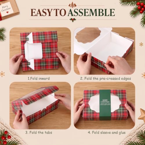 Gueevin 12 Pcs Christmas Cookie Boxes Gift Set, 8.5 x 5.75 x 2.75 in, Vintage Designs (12 Count / 4 Styles)