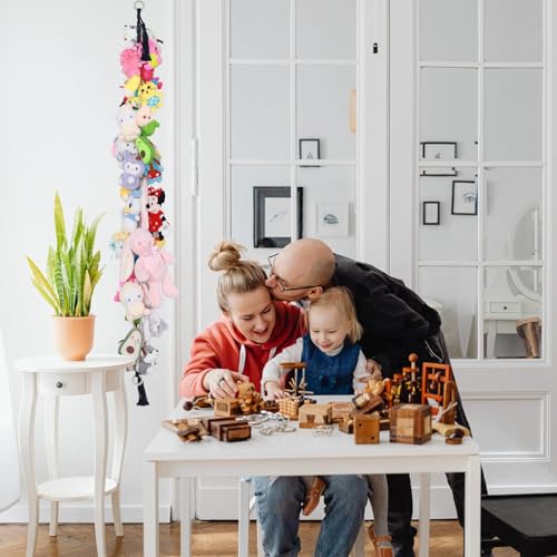 2-Pack Stuffed Animal Storage Chain with 40 Metal Clips, 80-Inch Boho Wall Organizer