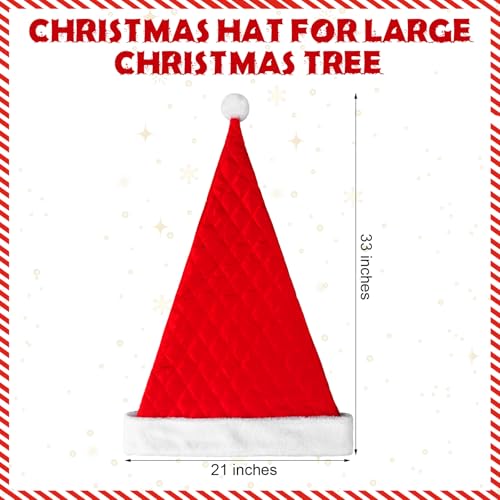 Gejoy Santa Hat Tree Topper 33 x 21 Inch Red Plaid - Christmas Decor