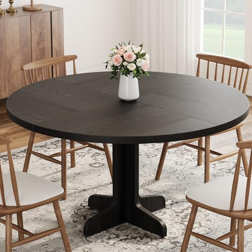 47-Inch Round Farmhouse Dining Table for 4, Rustic Black Kitchen Table