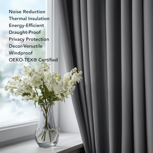 Deconovo Blackout Curtains for Bedroom ? Set of 2 52W x 63L Inch Thermal Insulated & Noise Reducing Panels?Home Window Room Darkening Sustainable Grommet Drapes for Living Room and Nursery, Light Grey