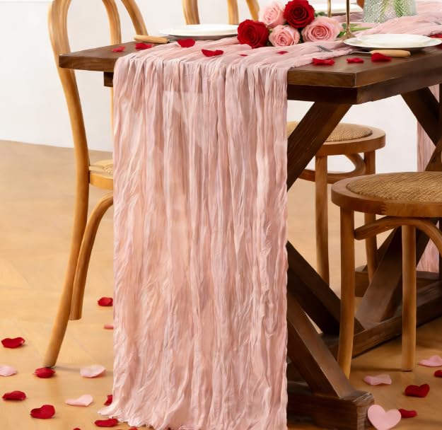Jimtx Dusty Pink Table Runner 3pcs Boho Gauze Easter Cheesecloth Table Runner 22×120 inches 10FT Spring Home Decor for Wedding Baby Bridal Shower Birthday Party Ceremony