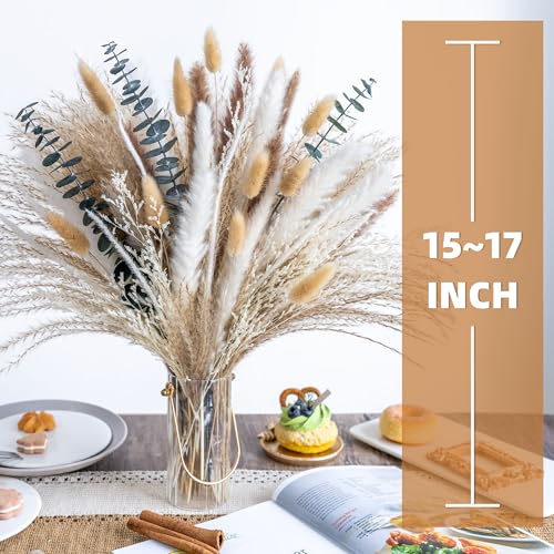 Dried Pampas Grass and Eucalyptus Bouquet for Boho Home Decor 17-Inch
