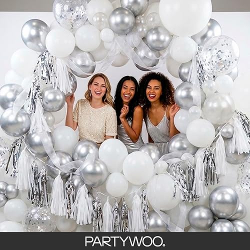 PartyWoo White Latex Balloons Assorted Sizes 140 Pack for Party Decor