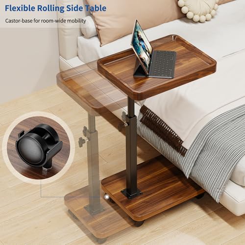 Adjustable Height C-Table with Wheels, 360° Swivel Rolling Side Table