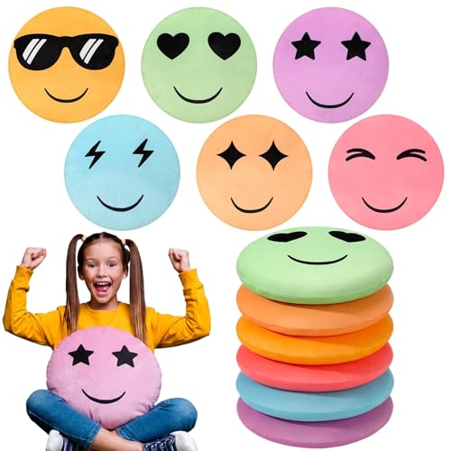 6 Pcs Smile Face Floor Cushions, 15-Inch Round Pastel Seating Pillows