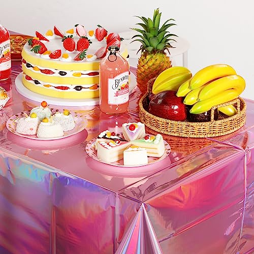 FunnyPars 4 Pack Pink Iridescent Plastic Tablecloths - 54x108 Inch Rectangular Disposable Party Covers for Kpop, Wedding, Birthday, Xmas