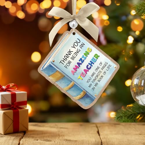 Teacher Christmas Ornament Book Shape for Classroom Gifts - Wood Fiber Ornament