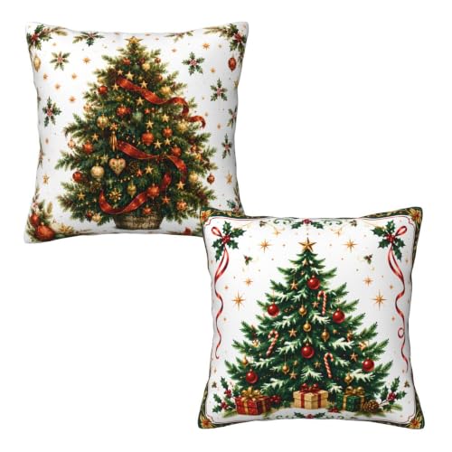 Christmas Trees Throw Pillow Covers 18x18 Inch Set of 2 - Holiday Decor