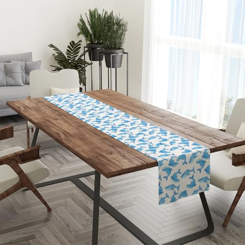 Blue Whale Table Runner - Farmhouse Kitchen Decor, 13x72 Inch, Indoor Outdoor Gift
