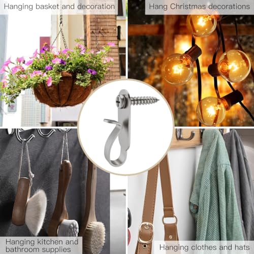 Stainless Steel Screw Hooks for String Lights, 40 Pack Anti-Drop Hangers