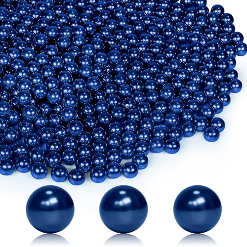 Navy Blue Vase Filler Pearl Beads - 8mm No Hole Faux Pearls (1400 Pcs)