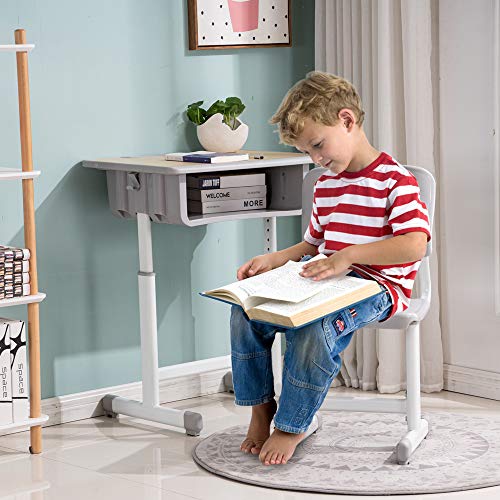 Height Adjustable Children's Desk and Chair Set with Storage Drawer